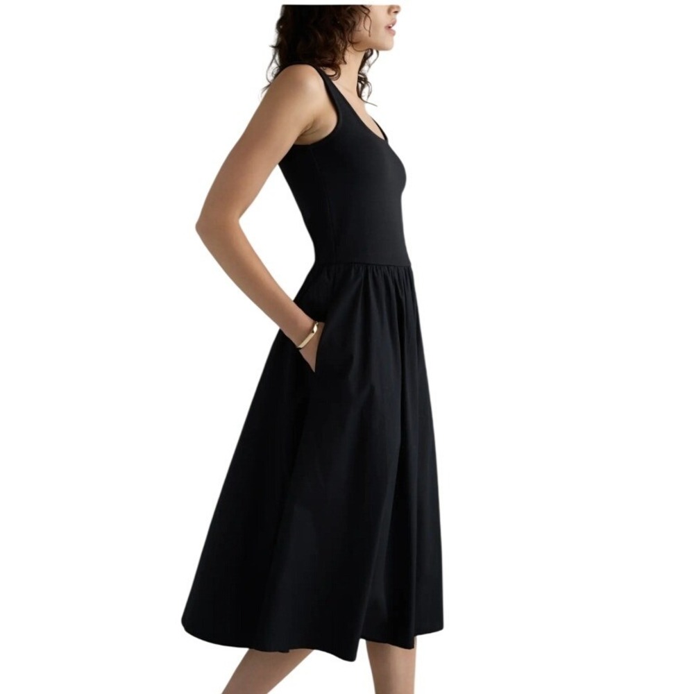 NWT Quince Cotton Mixed Media Tank Dress Black‎ Size S Sleeveless Midi Classic - Picture 6 of 16